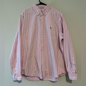 Ralph Lauren Pink Striped Cotton Button Down Shirt Size XL